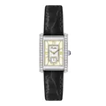 Scottie vintage rectangular quartz watch with diamond-set case and black leather strap - White / Black Leather