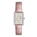 Scottie 9655 French vintage rectangular watch with pink leather strap and diamond dial - White Pink Leather