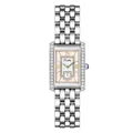 Scottie vintage rectangular quartz watch with pink dial and diamond bezel for women. - White Pink Steel