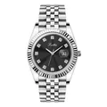 Scottie luxury silver quartz watch for women with black diamond dial and date window - 9570 Series Silver Black Dial / White Black