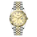 Luxury two-tone silver and gold women's quartz wrist watch with sparkling crystal markers - 9570 Series Silver Pink Dial / White and Pink Gradient