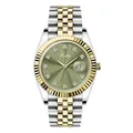 Luxury ladies quartz waterproof watch with green dial and gold-tone fluted bezel - 9570 Series Two-tone Green Dial / Gold & Silver/Green
