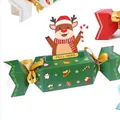 Detail view of green Christmas cracker candy box featuring a pop-up reindeer pull tab - Candy Christmas Money Bag-Green