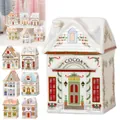 Decorative ceramic Village Spice House Set with a detailed Cocoa storage jar view. - Christmas Village Spice House F