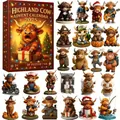3D Highland Cow Advent Calendar 2025 with 24 cute resin figurine ornaments for Christmas - Highland Cow Christmas Advent Calendar / 24-Day Countdown Set