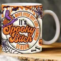 Creative 3D spooky Halloween pumpkin mug featuring a 'Spooky Bitch Season' text design - Funny American Lettering Style (Q)