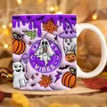 3D spooky Halloween ghost and pumpkin ceramic coffee mug with purple lavender finish - Light Purple Ghost Party Style (I)