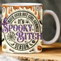 Spooky Bitch Season Halloween 3D embossed ceramic coffee mug with festive graphics - Orange Drip Relief Style (R)