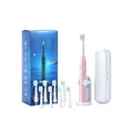 Brosse à dents électrique USB rose avec 8 têtes de rechange et un étui de voyage rigide - Avec Étui de Voyage et Base de Chargement / 8 Têtes de Brosse / Rose