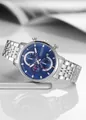 LONGBO men's business watch with blue chronograph dial and silver stainless steel strap - Silver Blue Dial