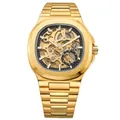 Forsining automatic mechanical gold watch with skeleton dial and alloy link bracelet - Gold Case Black Dial Style (FSG8306M4)