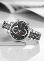 LONGBO men's business chronograph watch with black dial and silver steel band - Silver-Tone Black Dial