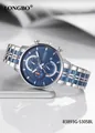 LONGBO men's business chronograph watch with blue dial and two-tone steel band 83893 - Silver and Blue Blue Dial
