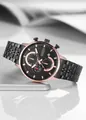 Men's luxury business chronograph watch with rose gold case and black link strap - Rose Gold Black Face