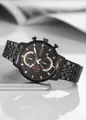 Longbo luxury black stainless steel business chronograph watch for men with date - All Black Gold Hands