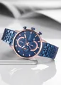 Elegant men's business watch featuring a blue dial and luxury rose gold metal band - Rose Gold Blue Face