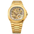 Gold finish FORSINING automatic skeleton mechanical watch with stainless steel style strap - Gold Case White Dial Style (FSG8306M4)