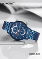 Longbo men's business fashion watch 83893G in deep blue steel with chronograph - Blue Case Blue Dial