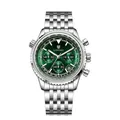 Orologio cronografo da uomo LONGBO di lusso con quadrante verde e cinturino in acciaio argento - Argento (Quadrante Verde)