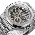 Men's automatic skeleton mechanical watch with silver steel strap - Silver Case White Dial Style (FSG8306M4)