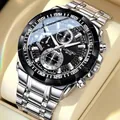 LONGBO 80135 men's stainless steel business watch with black chronograph dial - Silver Band Black Dial