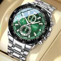 LONGBO 80135 men's business watch with green dial and silver stainless steel strap - Silver Band Green Dial