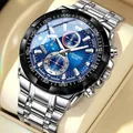 LONGBO men's business fashion watch with blue dial and silver stainless steel strap - Silver Strap Blue Dial
