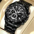 Reloj de lujo LONGBO 80135 para hombre en acero inoxidable negro cronógrafo de negocios - Negro