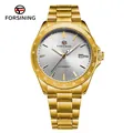 Gold Forsining men's automatic mechanical watch with silver dial and steel strap - Gold Case White Dial