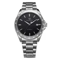 Minimalist men's automatic mechanical watch with black dial and silver steel strap - Silver Case Black Dial
