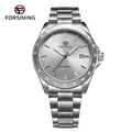 FORSINING men's automatic mechanical watch with minimalist silver stainless steel strap - Silver Case White Dial