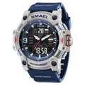 SMAEL Men's Sport Watch Dual Display 50M Waterproof Blue Quartz Digital Wristwatch - Blue