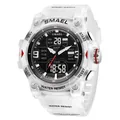 SMAEL white transparent sports watch with analog-digital dual display and 50m waterproof - White