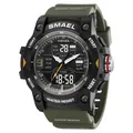 SMAEL military green dual display sport watch with 50m waterproof rating for men - Army Green