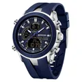 SANDA multifunktionale blaue Sportuhr mit digital-analoger Anzeige und Silikonarmband - Silber & Blau
