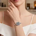 Elegante GEDI Damen-Quarzuhr mit achteckigem Gehäuse und silbernem Edelstahl-Mesh-Armband - Silbernes Gehäuse Silberne Markierungen Graues Zifferblatt Silbernes Band