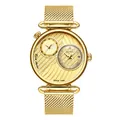 Elegante goldene Herren Quarzuhr mit zwei Zeitzonen und verstellbarem Mesh Stahlband - Ganz Gold