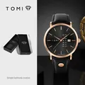 Minimalistische TOMI Herren-Quarzuhr mit schwarzem Lederarmband und Kalender - Roségoldenes Gehäuse Schwarzes Zifferblatt Schwarzes Lederarmband (T019-5)