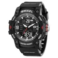 SMAEL large dial multifunction dual display sports watch with 50m water resistance - Black