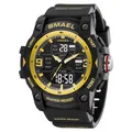SMAEL black and yellow waterproof sports watch with dual digital analog display and alarm - Black & Gold