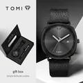 TOMI minimalistisches schwarzes Quarzuhren- und Stiftset für Herren und Damen Box - T044 Mit Geschenkbox / Schwarzes Armband Schwarz
