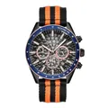 MEGIR Men's Sport Chronograph Watch with Honeycomb Textured Dial and Orange Nylon Strap - Black Case Blue Bezel Black-Rose Dial Grey-Orange Strap