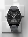 TOMI men's sports watch featuring a black grid dial and a grey textured silicone strap - Grey (T239-5)