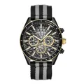 MEGIR men's sports quartz chronograph watch with honeycomb dial and striped nylon strap - Black Case Black Bezel Black-Gold Dial Grey-Black Strap