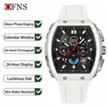 Ανδρικό ρολόι quartz OFNS με λευκό λουράκι σιλικόνης και μαύρο καντράν πολλαπλών λειτουργιών - Λευκό
