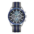 MEGIR men's sports chronograph watch with blue honeycomb dial and striped fabric strap - Silver Case Blue Bezel Blue-White Dial Grey-Blue Strap