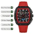 OFNS Herren-Quarzuhr mit rotem Silikonarmband und vielseitigem Chronographenblatt - Schwarz Rot
