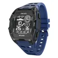 SMAEL men's digital sports watch with blue silicone strap, LED backlight and 50M waterproof - Dark Blue