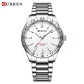 Professional CURREN men's business quartz watch with silver steel band and white dial - 8452 Series / Silver Shell White Face