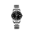 Elegant women's automatic mechanical watch with diamond dial and silver steel strap - Silver Case Black Dial